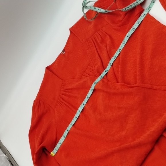 Free People blouse Check On It Wrap Top XS Oversized orange textured FP - Picture 8 of 9